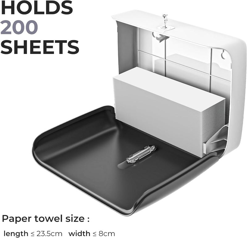 Bertreno Commercial Paper Towel Dispenser Wall Mount Paper Hand Towel Dispenser Large Capacity 200 Multifold/Trifold/C Fold Paper Towel Dispenser Bathroom Adhesive Tissue Dispenser （Black） - Image 5